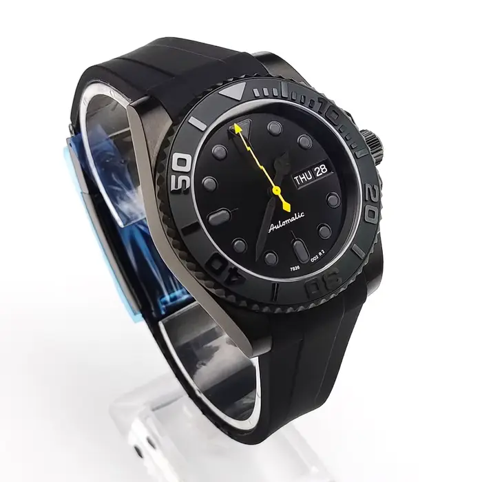 Montre mécanique PARNSRPE automatique homme 40mm boîtier PVD noir verre saphir mouvement NH36 bracelet caoutchouc occasions spéciales