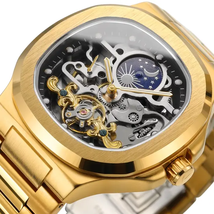 Forsining 2025 nouveau haut hommes montres mécaniques automatiques Tourbillon Phase de lune en acier