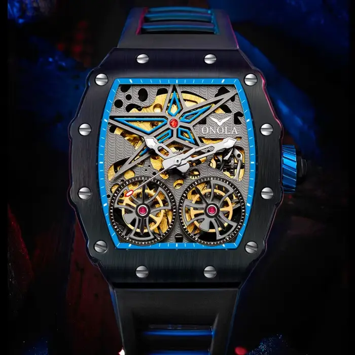 ONOLA montre pour hommes Double Tourbillon évider étanche lumineux entièrement automatique mécanique