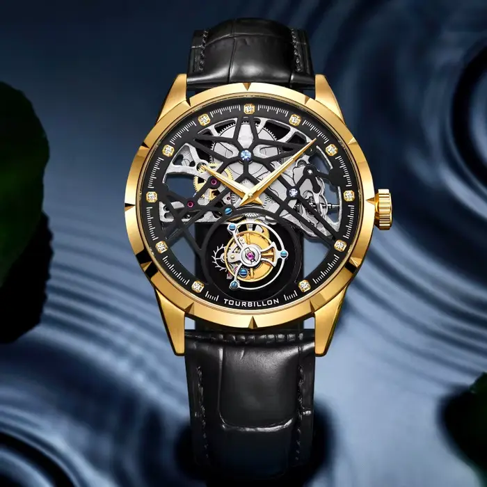AESOP véritable Tourbillon montres mouvement squelette pour hommes