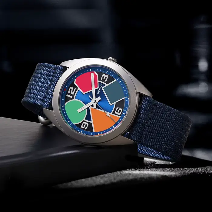 BERNY montre en titane pour hommes cadran géométrique revêtement AR saphir accrocheur multicolore toile lumineuse