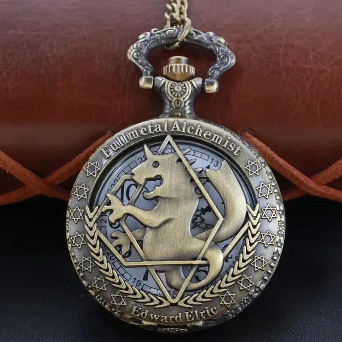 Bronze FullMetal Alchemist montre de poche hippocampe creux Relief Vintage Steampunk bijoux collier 