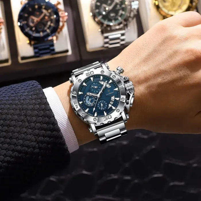 POEDAGAR montre de luxe pour hommes calendrier lumineux étanche homme horloge mâle chronographe acier inoxydable