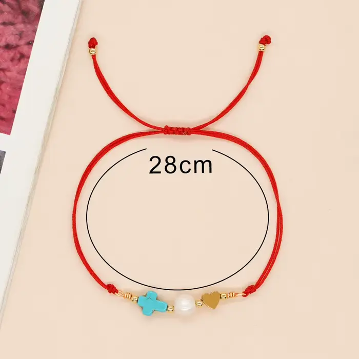 Destiny année transfert perle bleu Turquoise croix Bracelet coeur de pêche unique