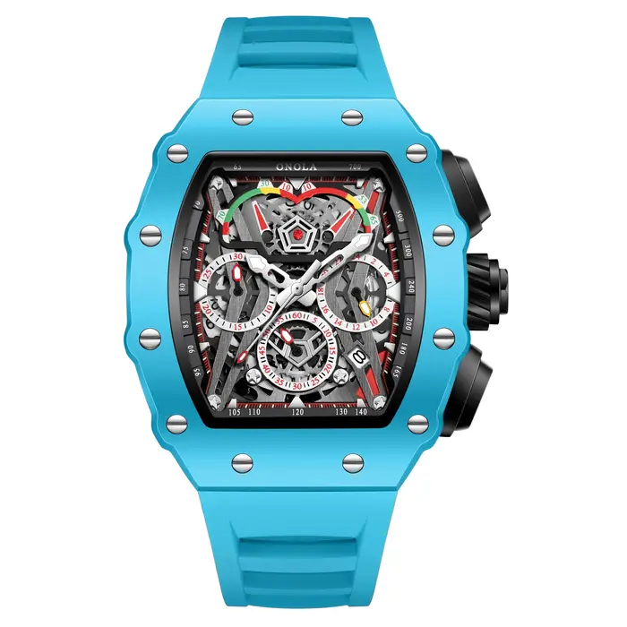 ONOLA 6827CK Nouvelle Montre à Quartz Design Tonneau Multifonctionnelle Étanche avec Bracelet en Silicone pour Homme Reloj