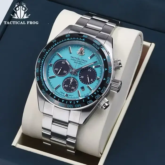 Tactique grenouille V2 chronographe solaire montre à Quartz saphir cristal miroir lunette en céramique 200M étanche