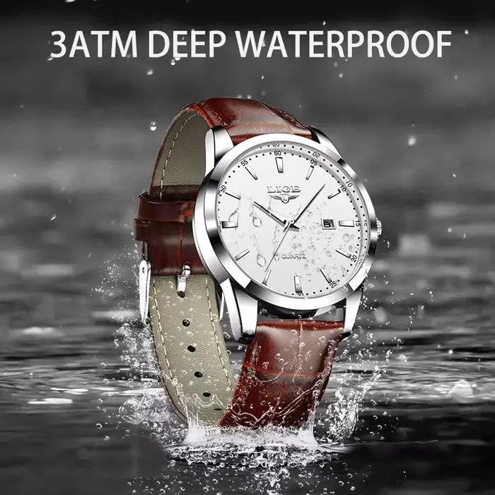 LIGE homme montre mode bracelet en cuir hommes montres militaire Sport étanche calendrier Quartz mon