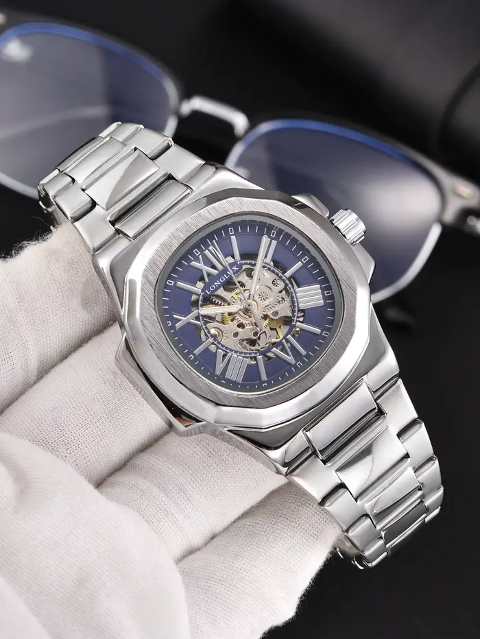 Montre homme automatique mécanique cadran romain squelette lumineuse acier inoxydable pour affaires et occasions spéciales