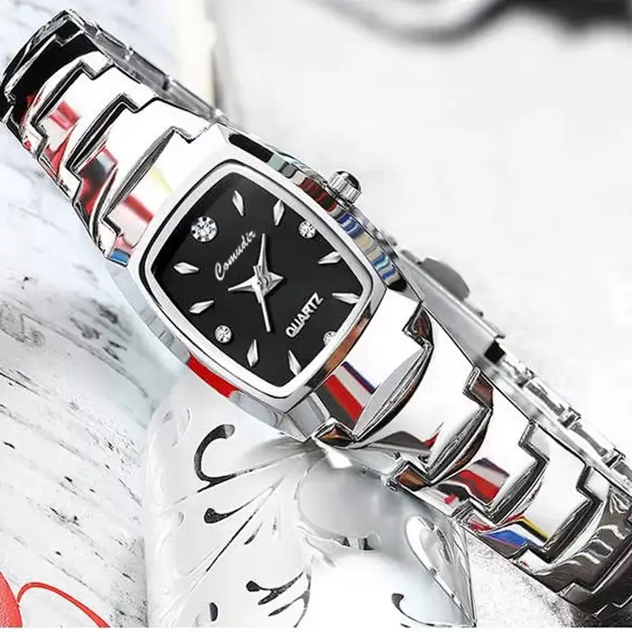 Montre pour femme en acier tungstène, montre pour femme simple et élégante, montre à quartz pour fem