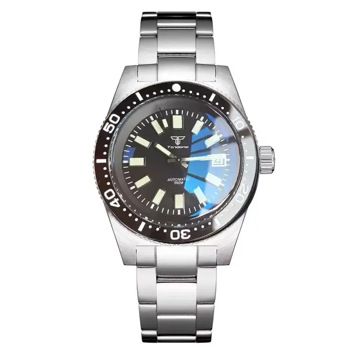 Tandorio 41mm 62MAS 30ATM cadran noir/gris/bleu automatique PT5000/Miyota 8215 montre de plongée pour hommes AR dôme verre saphir lumineux