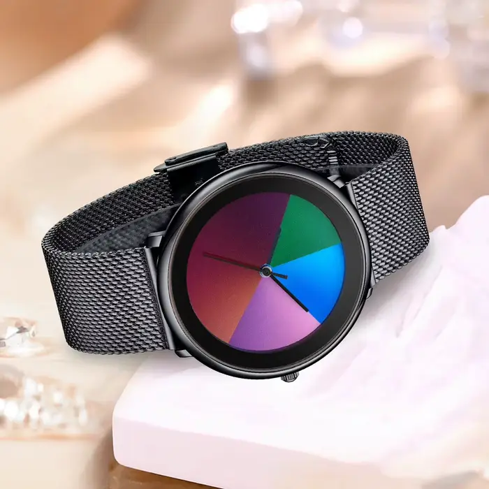Montre LIGE Femme avec Cadran Changeant de Couleur, Bracelet en Maille, Étanche et Quartz Pour Femmes Occasions Spéciales Casual