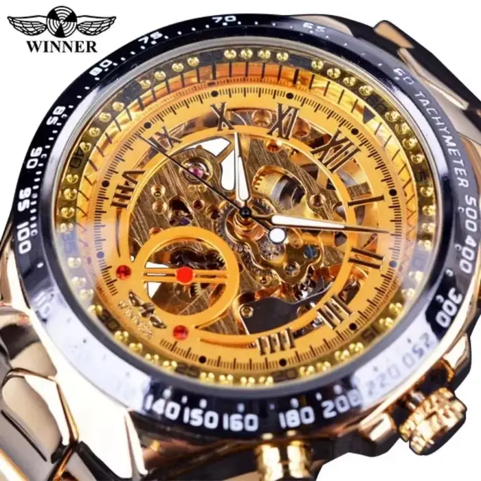 Gagnant-Montre mécanique dorée pour homme
