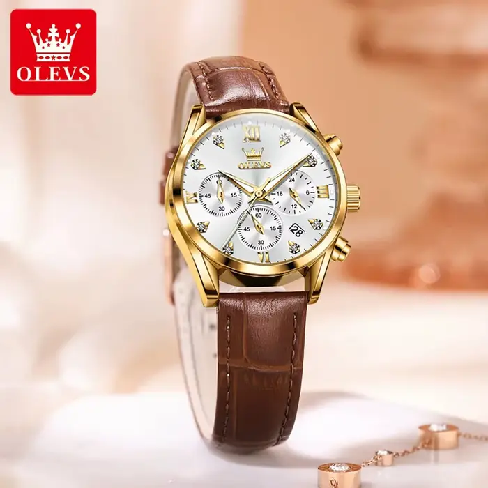 Montre-bracelet à quartz étanche pour femme avec bracelet en cuir