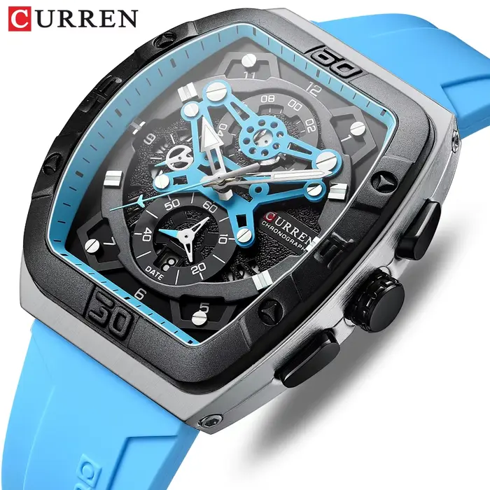 Montre Curren Unique Tonneau Stylish avec Cadran Grand et Bracelet en Silicone Pour Femmes Occasions Spéciales