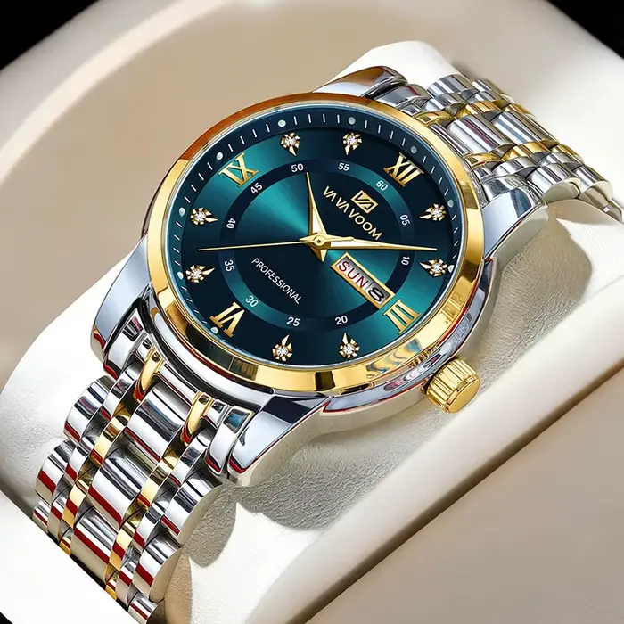 Montre homme VAVAVOOM quartz style décontracté élégant double calendrier résistante à l'eau pour travail et loisirs occasions spéciales
