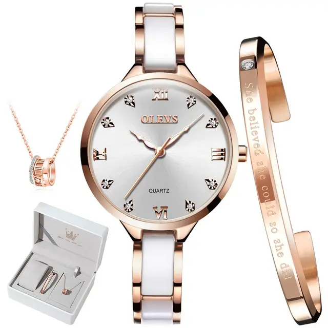 Montre à quartz étanche pour femme avec bracelet en céramique