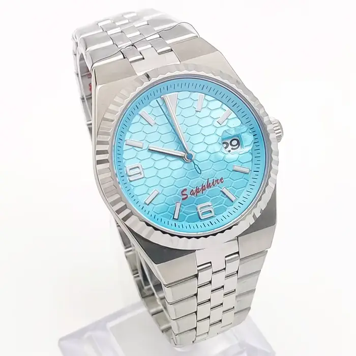 Parnsrpe 2026 Nouvelle Montre Mécanique Automatique NH35 Reloj Hombre 39.5mm Style Sport Luxe Cadran Nid d'Abeille Bleu Glacé Acier 316L Date