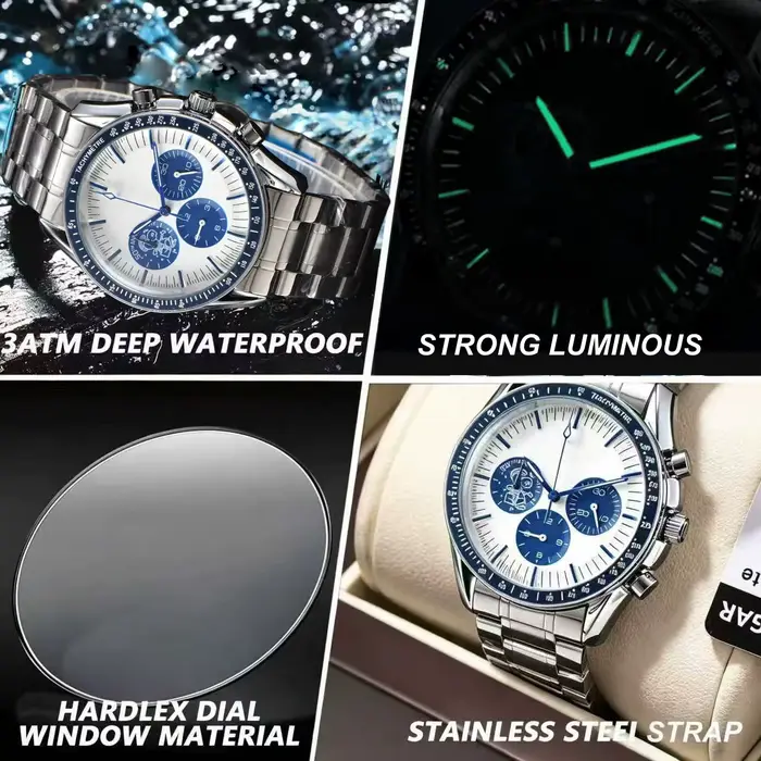 Montre en acier inoxydable à quartz pour hommes résistante à l'eau et aux chocs pour activités quotidiennes et sportives