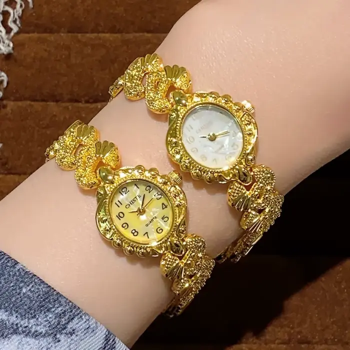 Montre à Quartz analogique en or Vintage chiffres arabes exquises cadran Montre-bracelet dames montres pour femmes