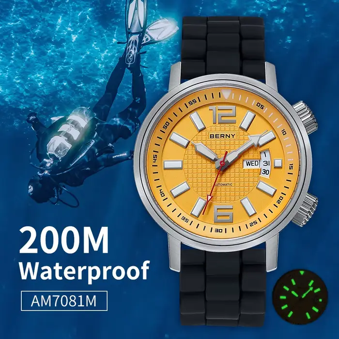 BERNY 20ATM plongeur montre mécanique automatique pour hommes Super lumineux étanche natation plongée montre-bracelet saphir auto-remontage