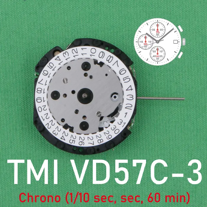 Mouvement TMI VD57C Neuf Japonais Original SII/TMI VD57 pour Montre, Date à 3H, Aiguille des seconde