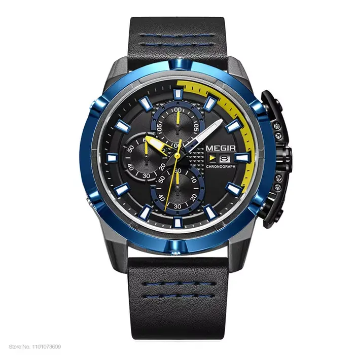 Megir – montre-bracelet à Quartz analogique pour hommes, chronographe mains lumineuses, étanche 3 AT