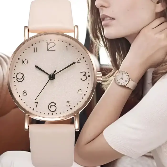 Nouvelles femmes montres dames décontracté chiffres arabes en cuir analogique montre à Quartz