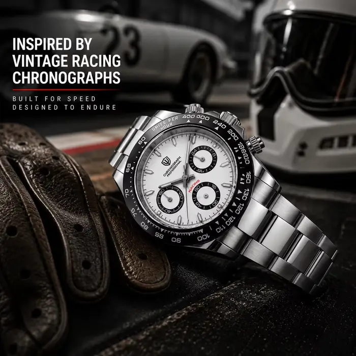 Montre à Quartz Watchdives WD16500 V2 Chronographe Sportive avec Bezel Céramique Luminescente et Résistance à l'Eau pour Homme Occasions Spéciales