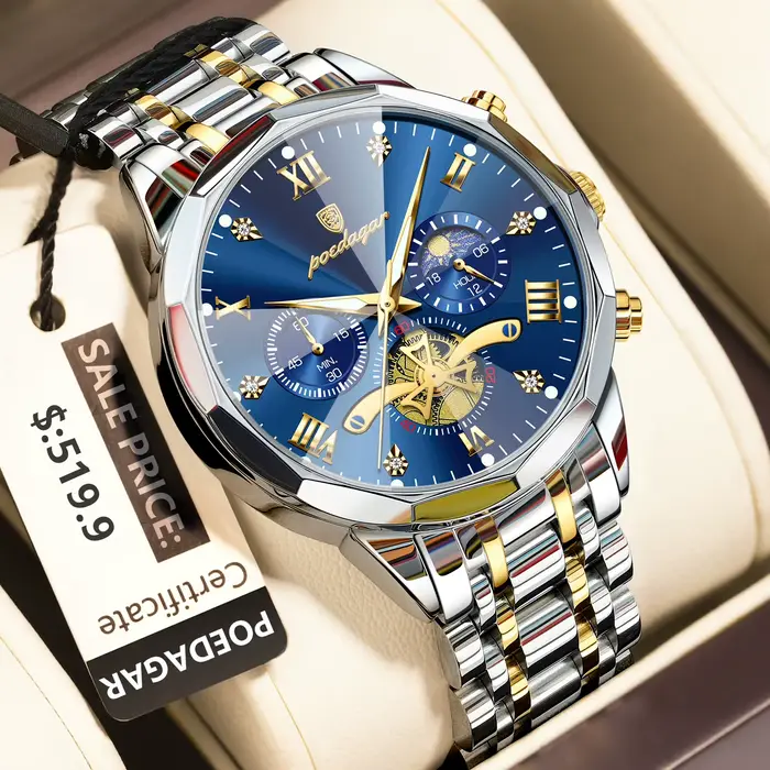 POEDAGAR luxe hommes montre haut Original étanche lumineux chronographe homme montre-bracelet en acier inoxydable Quartz