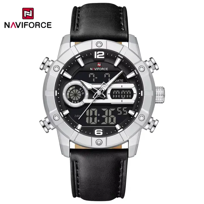 NAVIFORCE NF9263 montre pour hommes bracelet en cuir véritable chronographe alarme étanche affichage
