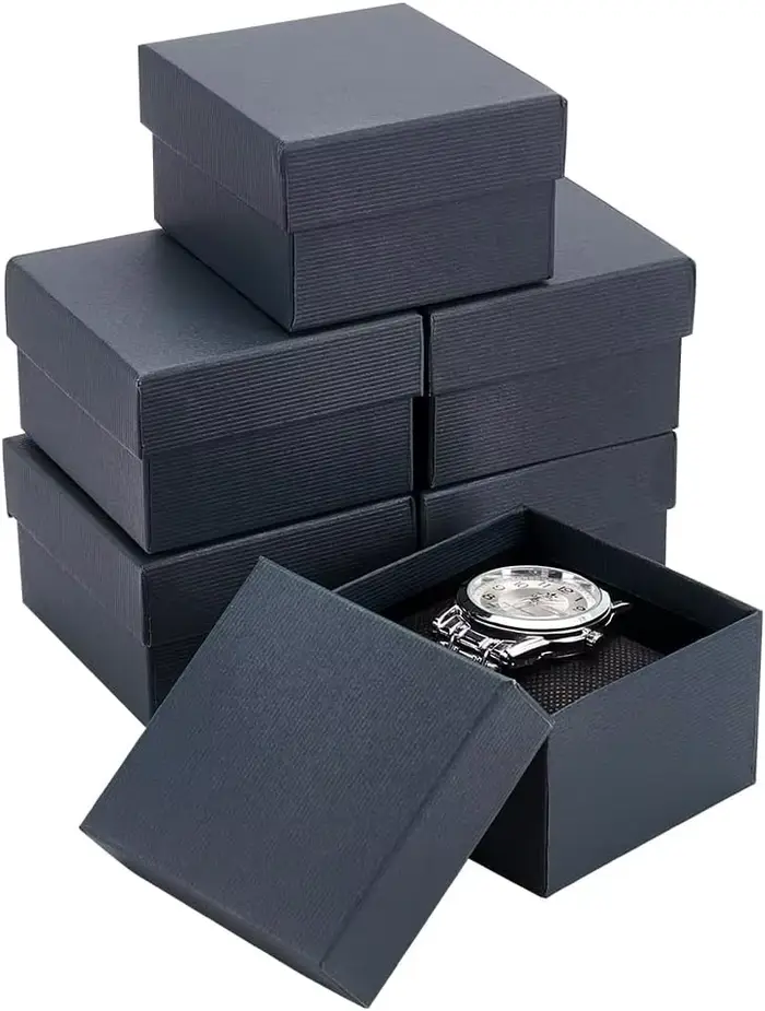Boîte-cadeau de rangement de montre en carton Kraft, boîte à bijoux rectangulaire 3.2x3x2 pouces ave