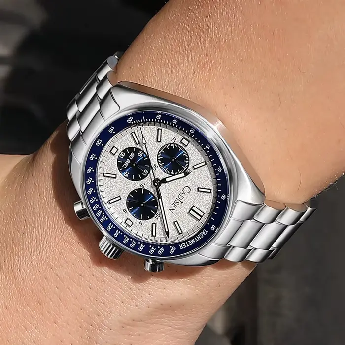 CADISEN montre chronographe de Sport pour hommes japon VD53 Movt montres à Quartz verre saphir montre-bracelet en acier