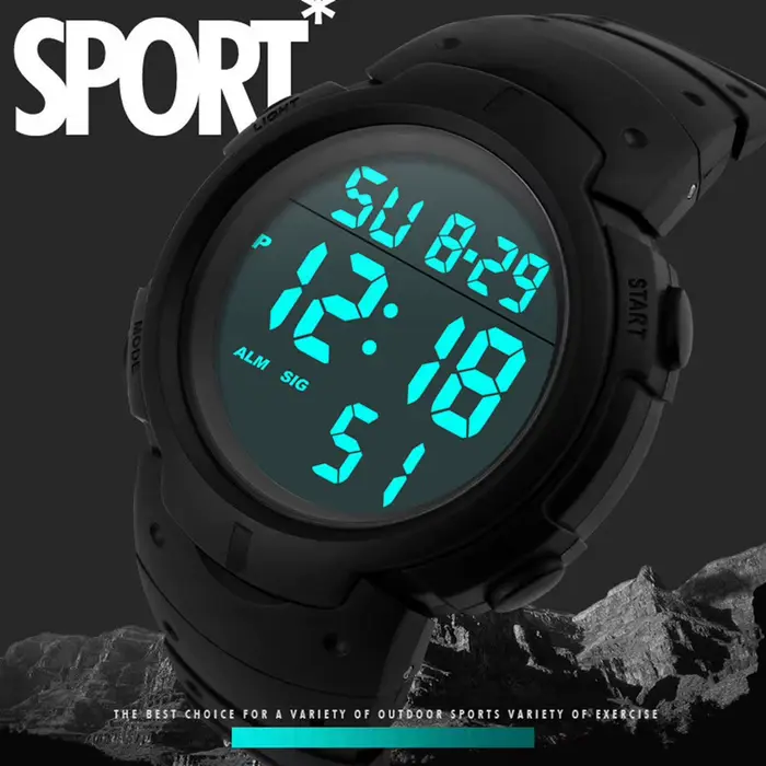 Montre numérique à affichage LED pour hommes et femmes