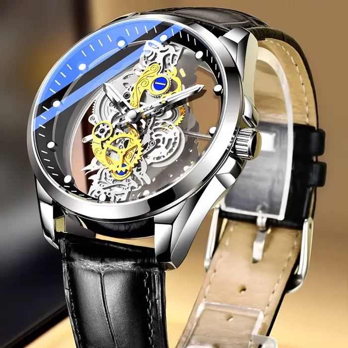 Offre spéciale mode montre transparente hommes Imitation montres mécaniques cadran lumineux bracelet