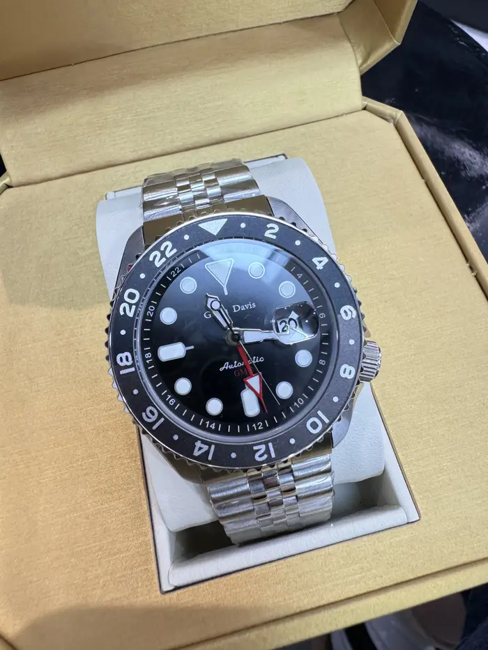 Gavin Davis Montre automatique GMT pour homme en acier inoxydable |   Montre-bracelet mécanique étan