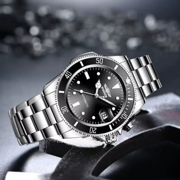 WINNER 002 montre-bracelet mécanique automatique pour hommes aiguilles lumineuses Date mode acier inoxydable et bracelet en cuir horloge cadeaux