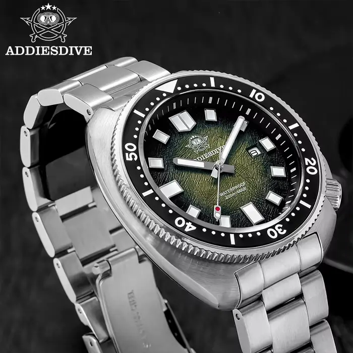 ADDIESDIVE Top montre à coque d'ormeau pour hommes 20Bar étanche AD2511 Reloj Hombre BGW9