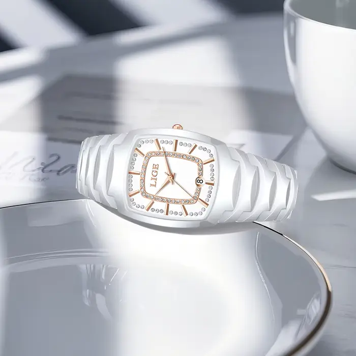 Montre à quartz de luxe LIGE pour femmes finition céramique résistante à l'eau pour toutes les occasions