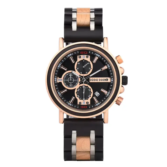 DODO DEER – montre multifonctionnelle en bois pour hommes, étanche, avec calendrier, secondes de cou