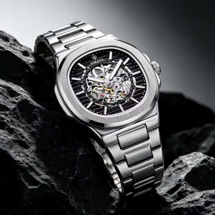 Montre mécanique squelette de style Nautilus pour homme AIMANA