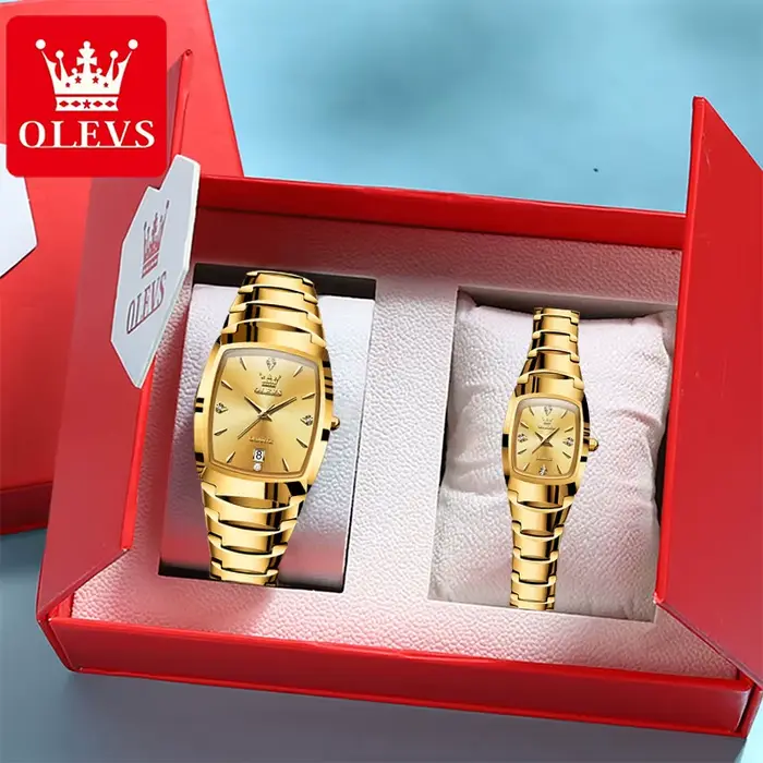 Montre OLEVS 7006 en acier tungstène doré pour homme et femme