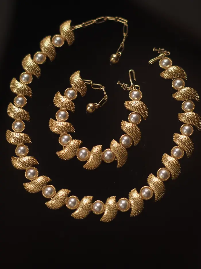 Bracelet et collier en or 18 carats rempli avec perles de mabe et filigrane pour femmes occasions spéciales