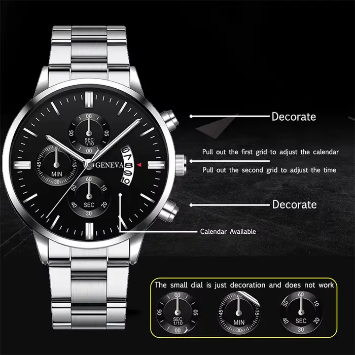 Montre-bracelet à quartz en acier inoxydable pour homme