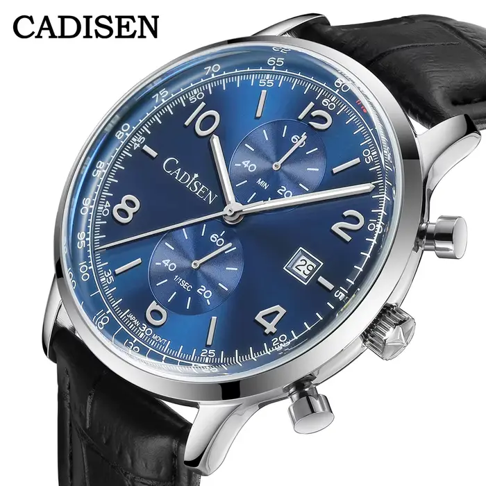 CADISEN montre à Quartz hommes marques de luxe chronographe MIYOTA 0S11 mouvement Sunburst cadran saumon AR verre enduit montres étanches