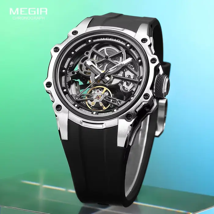 Montres mécaniques automatiques à cadran squelette MEGIR pour homme style élégant et pratique occasions spéciales
