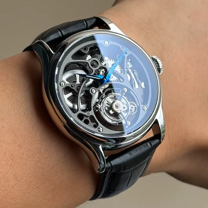 Merkur – montre Tourbillon squelette 100% pour hommes, montre en saphir, mécanique, sculptée, noire,