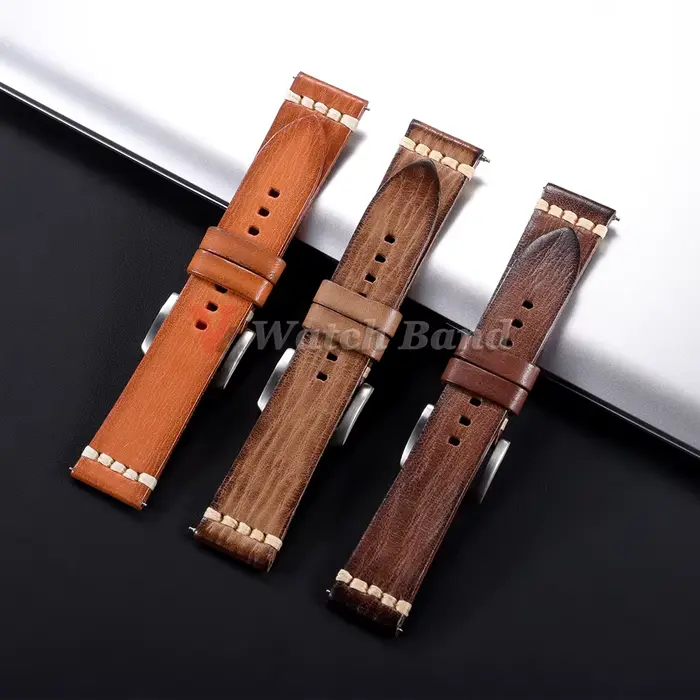 Bracelet de montre en cuir de vachette vintage 18mm 20mm 22mm 24mm pour Samsung