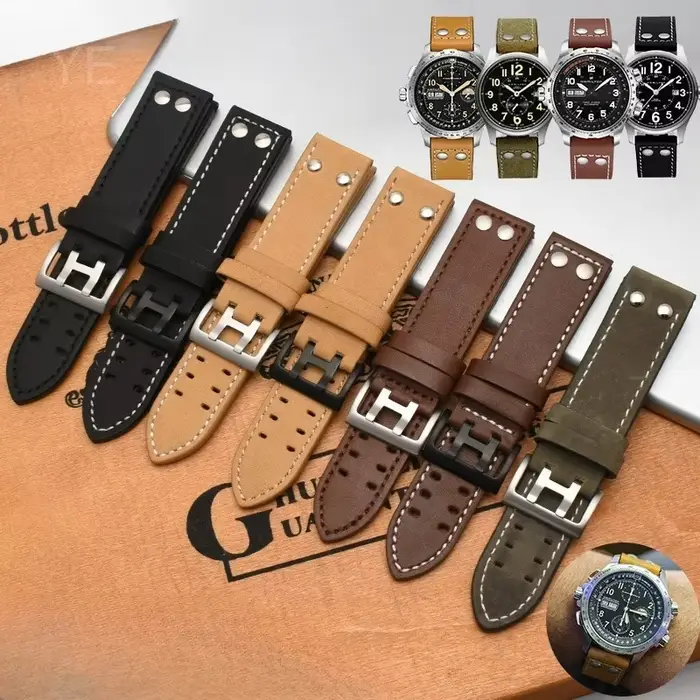 Pour Hamilton H 760250 Bracelet de montre en cuir de vache véritable