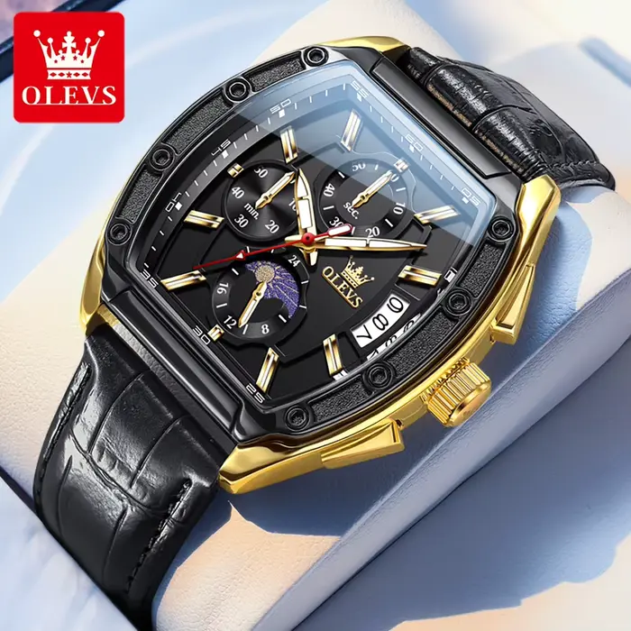 Montre à quartz pour homme OLEVS 3661, chronographe, phase lunaire, étanche, lumineuse, tonneau, lux