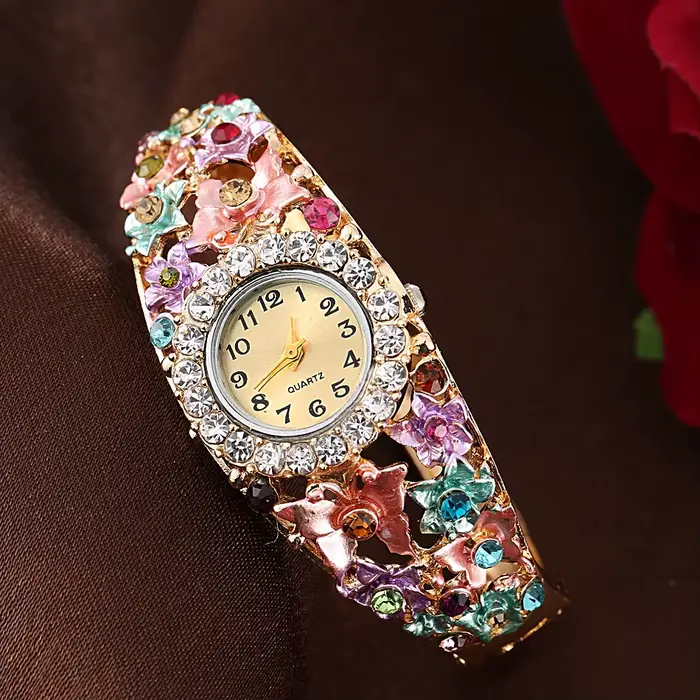 Offres spéciales femmes fleur papillon robe montre cadran rond strass Bracelet montre-Bracelet